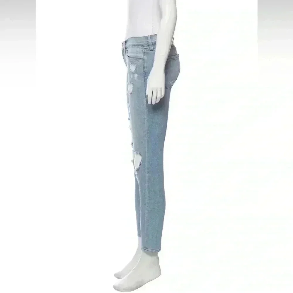 FRAME Le Skinny Distressed Mid Rise Lightwash Denim Jean - Picture 2 of 4